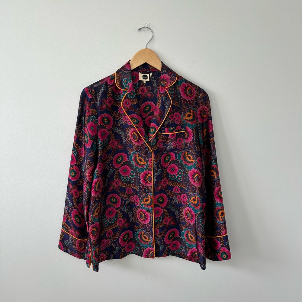 Anthropologie Silk Pajama Top Printed